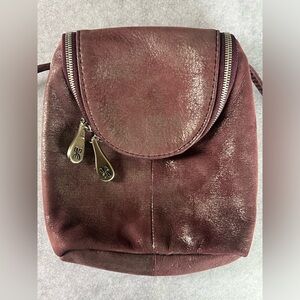 HOBO Burgundy Leather Crossbody with Brushed Gold Zippers